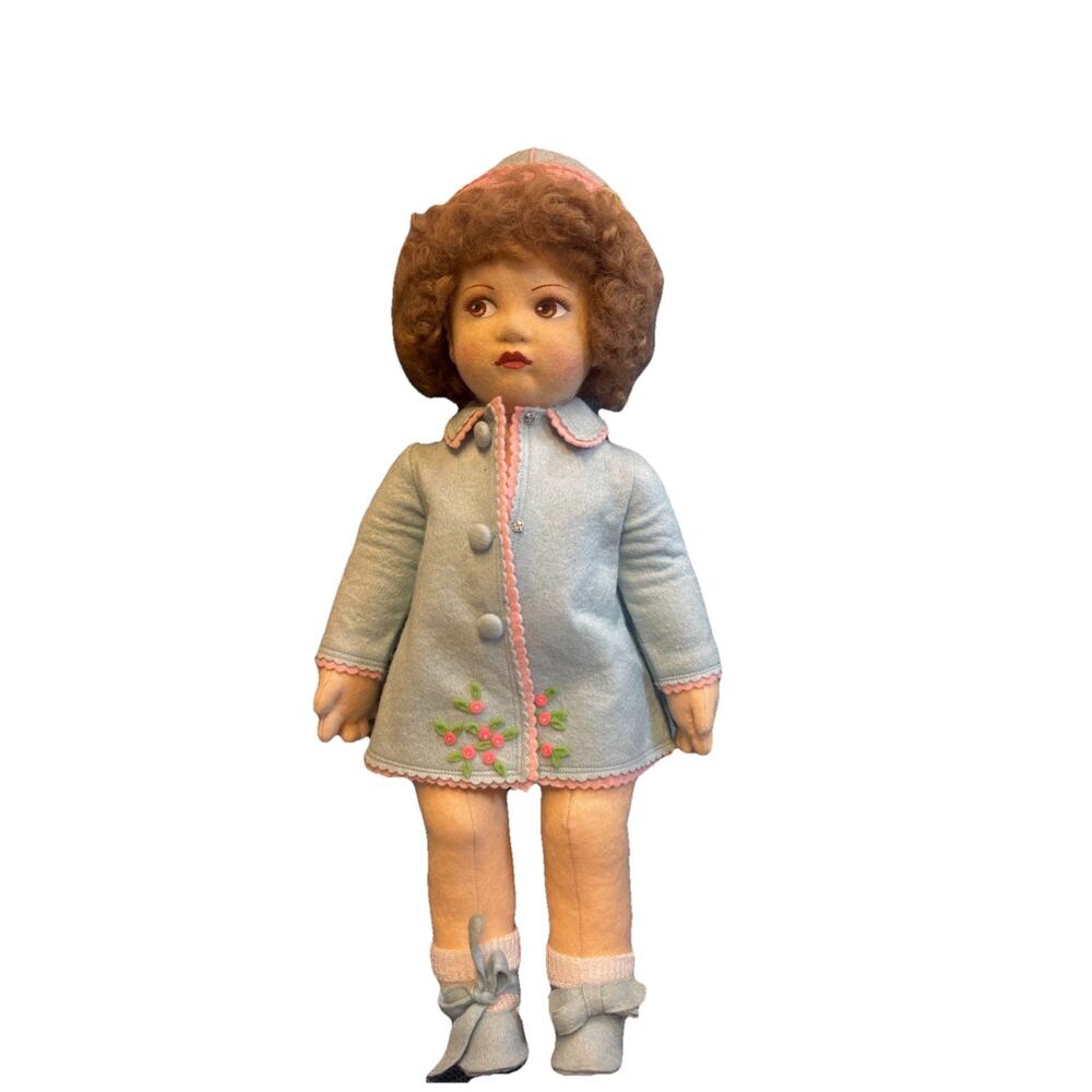 Vintage Felt Cloth Doll Lenci Style Handcrafted Boudoir Doll - Rare- Wool Coat -
